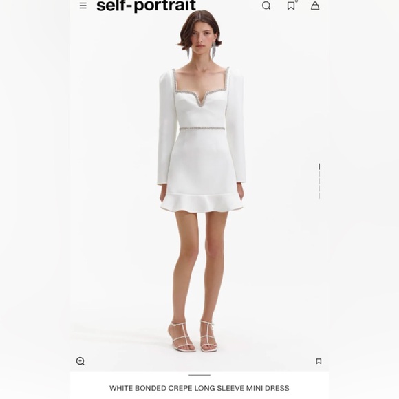 Self Portrait WHITE BONDED CREPE LONG SLEEVE MINI DRESS